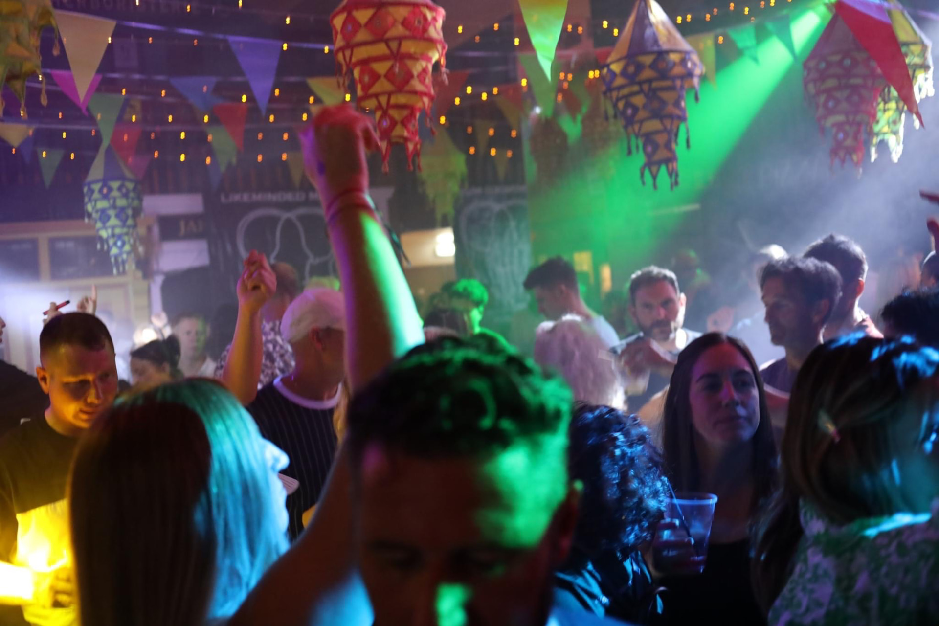 Colourful lanterns over the dancefloor